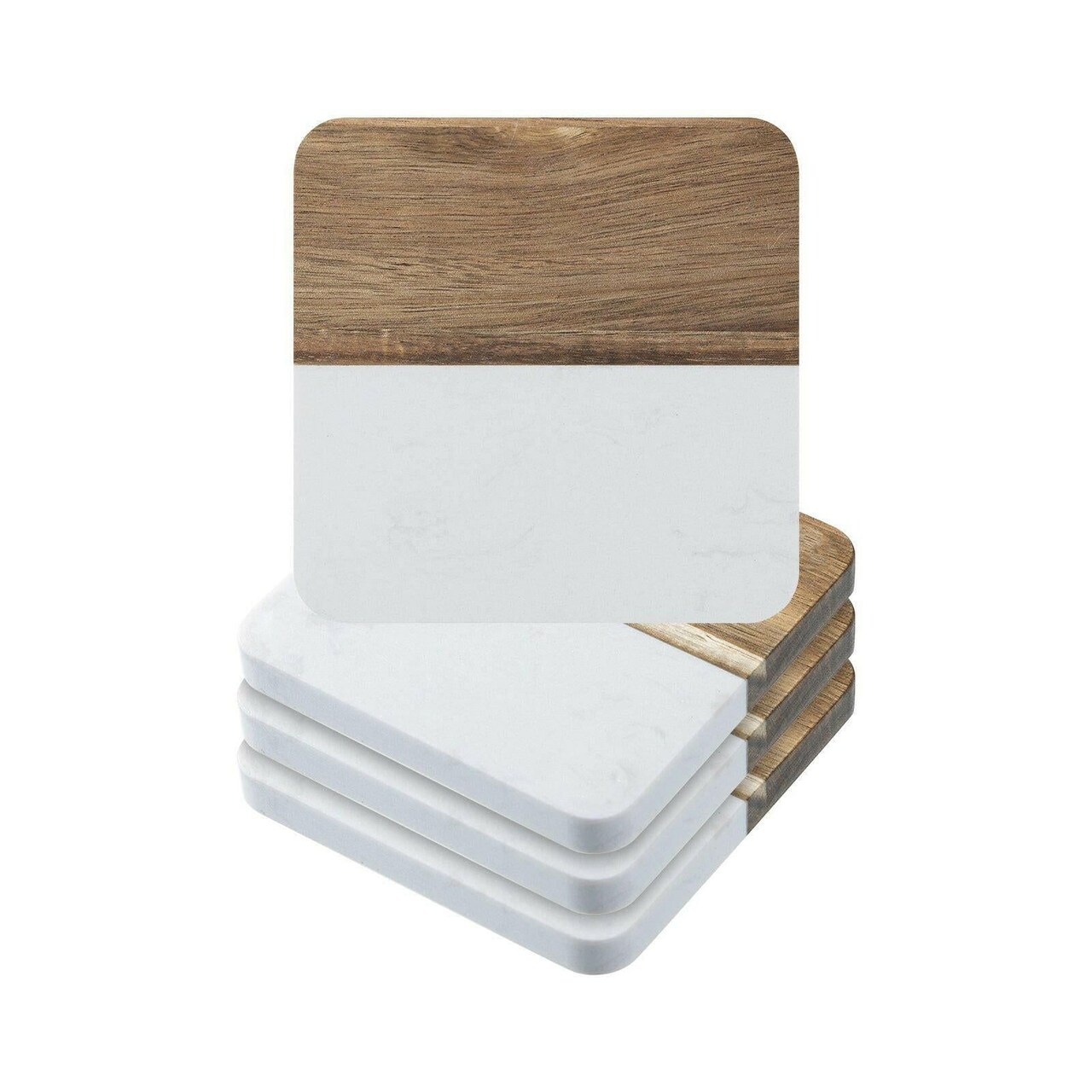 Craft Express 4 Pack Engravable Square Marble and Wood Coasters – 4"x4" Laser-Ready